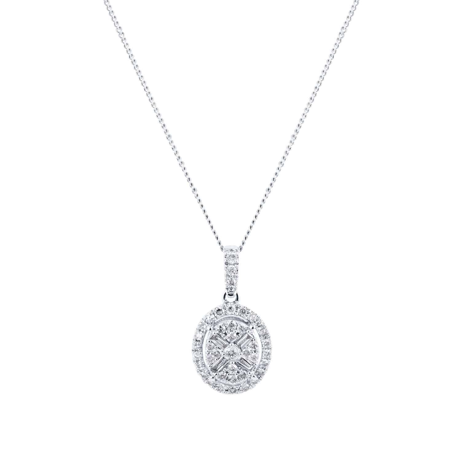 9ct White Gold 0.25ct Diamond Oval Cluster Pendant